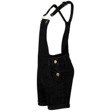 (11-12 Years, Black) Kids Girls Dungaree Shorts Denim Ripped Stretch Jeans Overall Jumpsuit 5-13 Year
