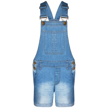 (13 Years) Kids Girls Dungaree Shorts Light Blue Denim Stretch Jumpsuit Playsuit 5-13 Years