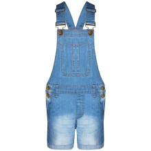 (11-12 Years) Kids Girls Dungaree Shorts Light Blue Denim Stretch Jumpsuit Playsuit 5-13 Years