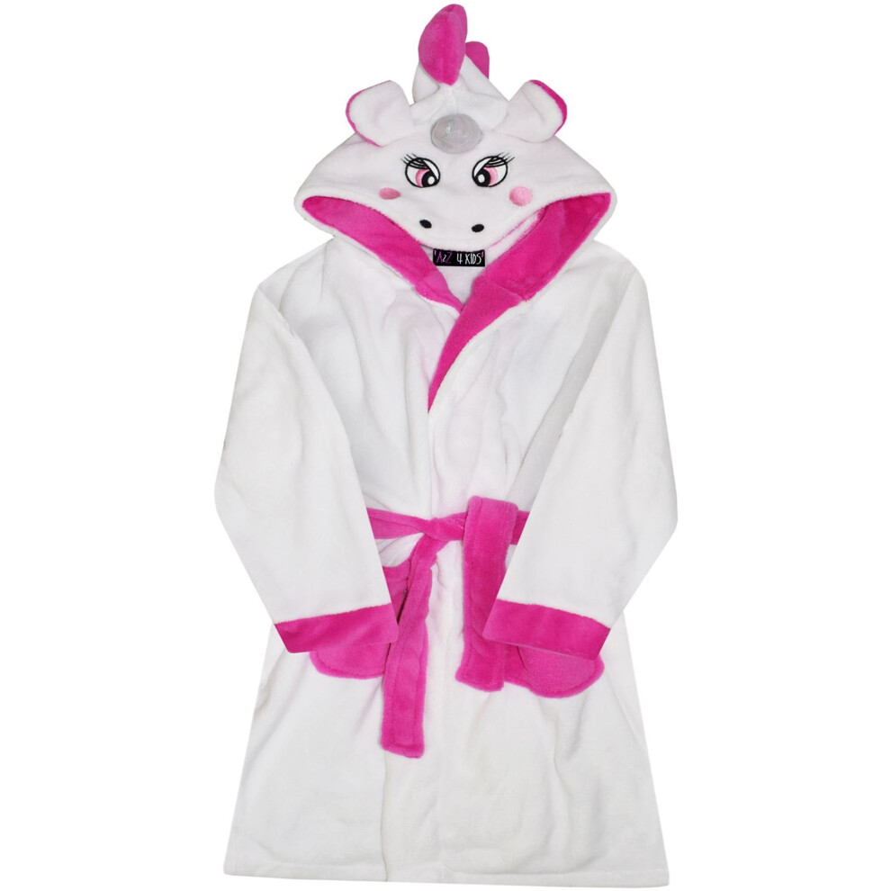 (11-12 Years) Kids Girls Bathrobe 3D Animal Unicorn Dressing Gown Lush Fleece Night Loungewear