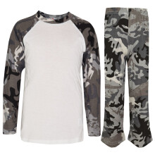 (3-4 Years) Kids Girls Boys Pyjamas Camouflage Charcoal Contrast Sleeves Nightwear PJS 2-13Y