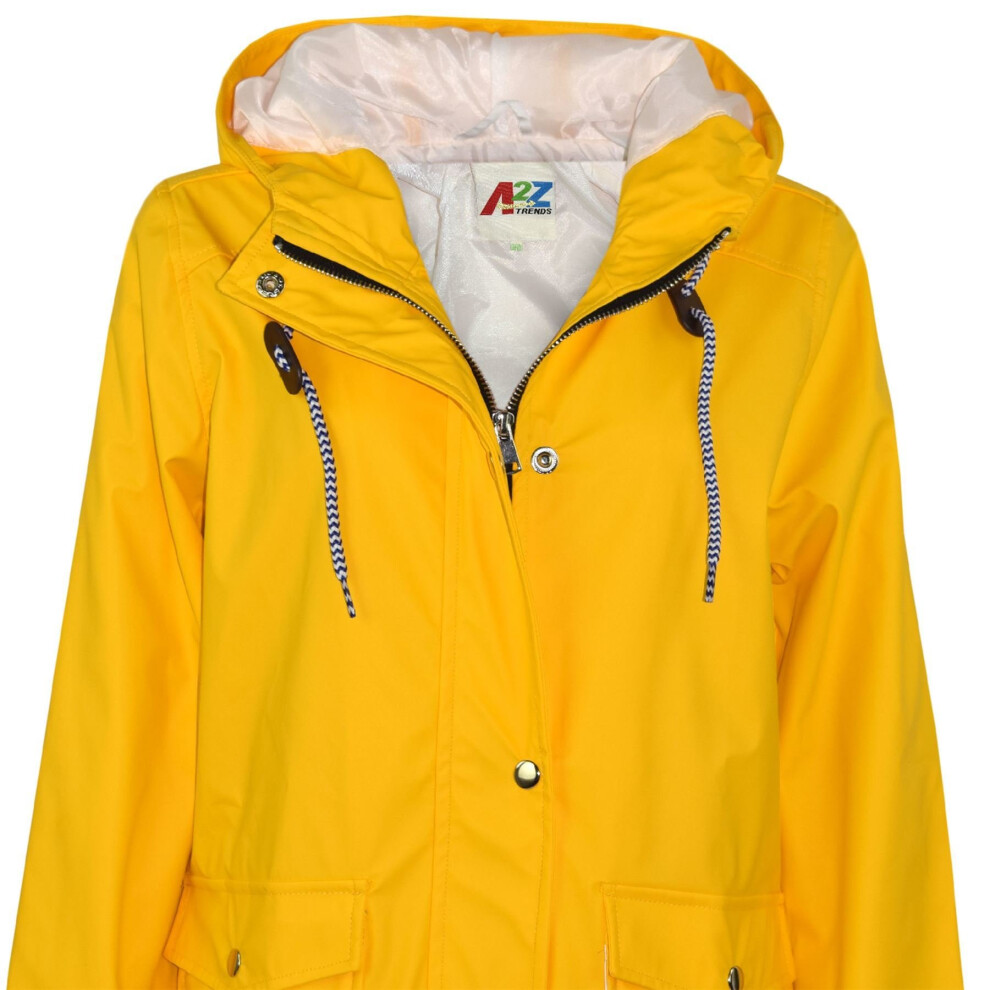 (9-10 Years) Kids Girls Boys PU Raincoat Jacket Yellow Hooded Waterproof Rainmac Cagoule 5-13