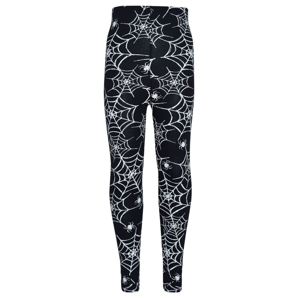 (3-4 Years, Spider Web Print) Girls Halloween Legging Spider Web Skull Print Leggings Fancy Costume 3-13 Years