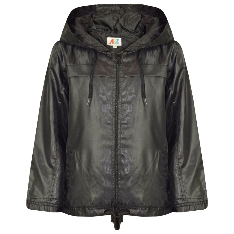 A2zkids (5-6 Years, Black) Girls Boys Raincoats Jackets Cagoule Lightweight Jacket Hooded Rain Mac 5-13 Yr