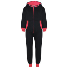 (5-6 Years) Kids Girls Fleece Contrast A2Z Onesie One Piece Neon Pink All In One Jumpsuits