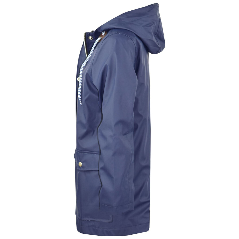 (13 Years) Kids Girls Boys PU Raincoat Jacket Navy Hooded Waterproof Rain Mac Cagoule 5-13Y