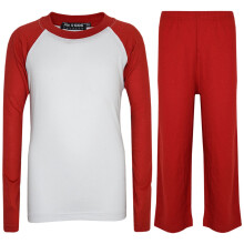(2-3 Years, Red) Kids Girls Boys PJs Plain Color Stylish Color Cotrast Pajamas Set Age 5-13 Years