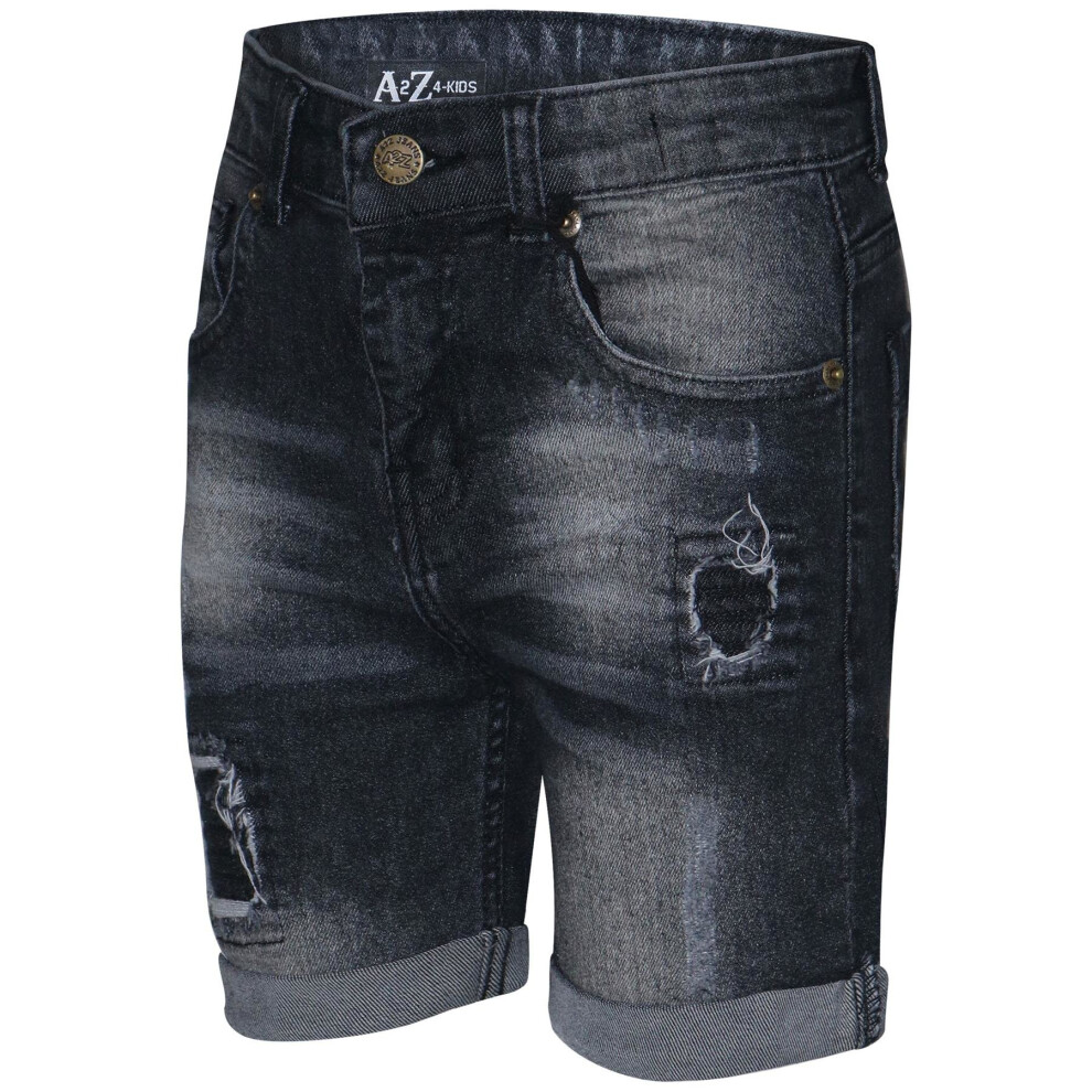 (11-12 Years, Black) Kids Boys Shorts Denim Ripped Chino Bermuda Jeans Short Knee Length Age 5-13 Yr