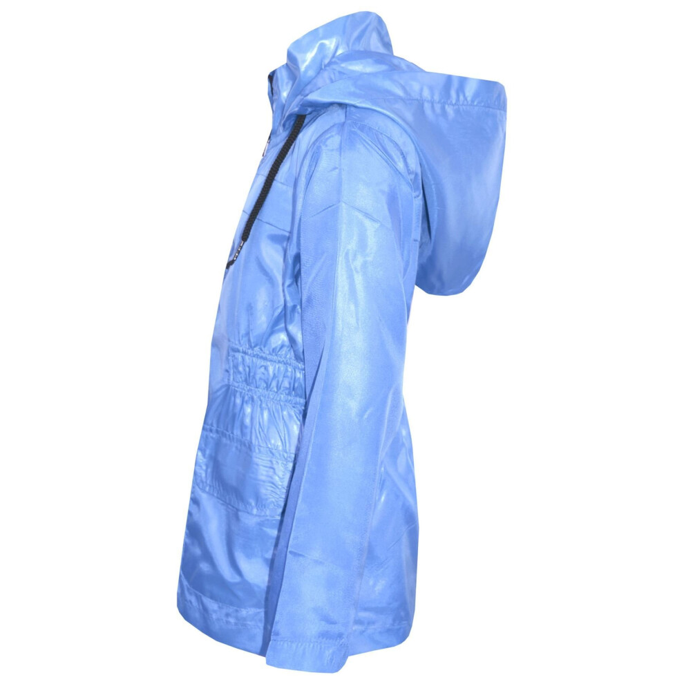 (7-8 Years) Kids Girls Boys Raincoat Jacket Sky Blue Lightweight Hooded Cagoule Rainmac 5-13