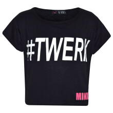 (7-8 Years, Black) Girls Top Kids #Twerk Print Stylish Fashion Trendy T Shirt Crop Top 7-13 Years