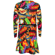 (11-12 Years, Skater Dress) Kids Girls Wow Bang Boom Skater Dress Hooded Crop Top T Shirt Legging 7-13 Years