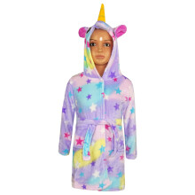 (2-3 Years) Girls Boys Bathrobe 3D Animal Unicorn Star Dressing Gown Fleece Night Loungewear