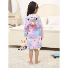 (11-12 Years) Girls Boys Bathrobe 3D Animal Unicorn Star Dressing Gown Fleece Night Loungewear