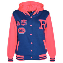 (13 Years, Royal Blue & Neon Pink) Kids Girls Boys R Fashion FOX Baseball Hooded Jacket Varsity Hoodie 5-13 Years