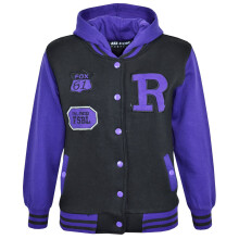 (7-8 Years, Purple) Kids Girls Boys R Fashion FOX Baseball Hooded Jacket Varsity Hoodie 5-13 Years