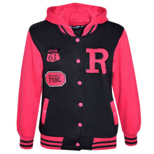 (9-10 Years, Pink) Kids Girls Boys R Fashion FOX Baseball Hooded Jacket Varsity Hoodie 5-13 Years