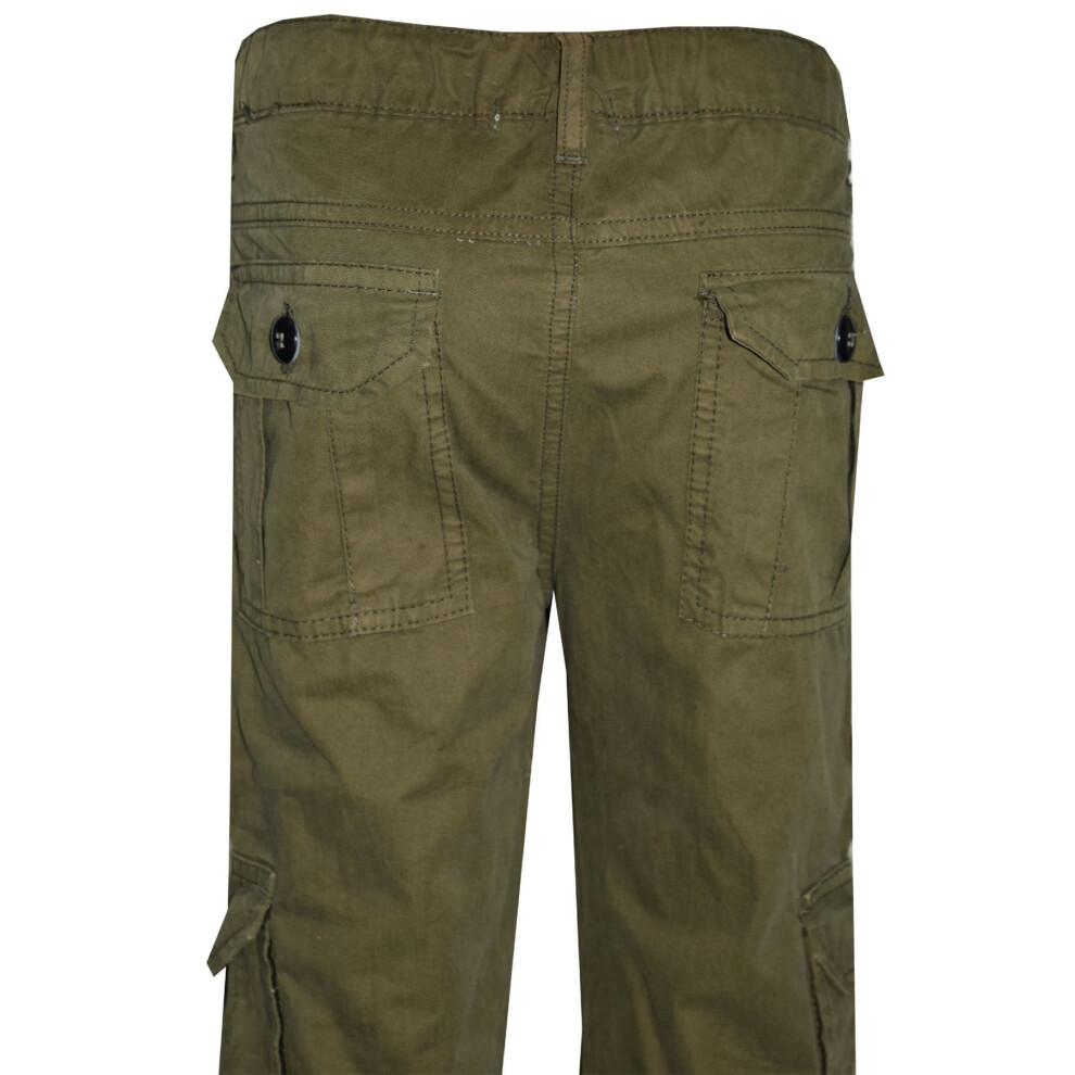 (9-10 Years, Olive) Kids Boys Youth BDU Ranger 6-Pocket Combat Cargo Trousers Fashion Pants 5-13 Yrs