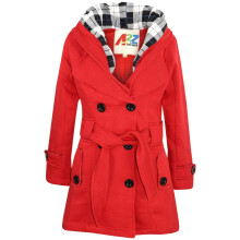 (9-10 Years, Red) Kids Girls Overcoat Hooded Trench Coat Padded Oversized Lapels Long Parka Jacket