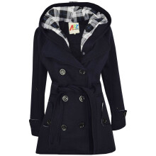 (13 Years, Navy) Kids Girls Overcoat Hooded Trench Coat Padded Oversized Lapels Long Parka Jacket