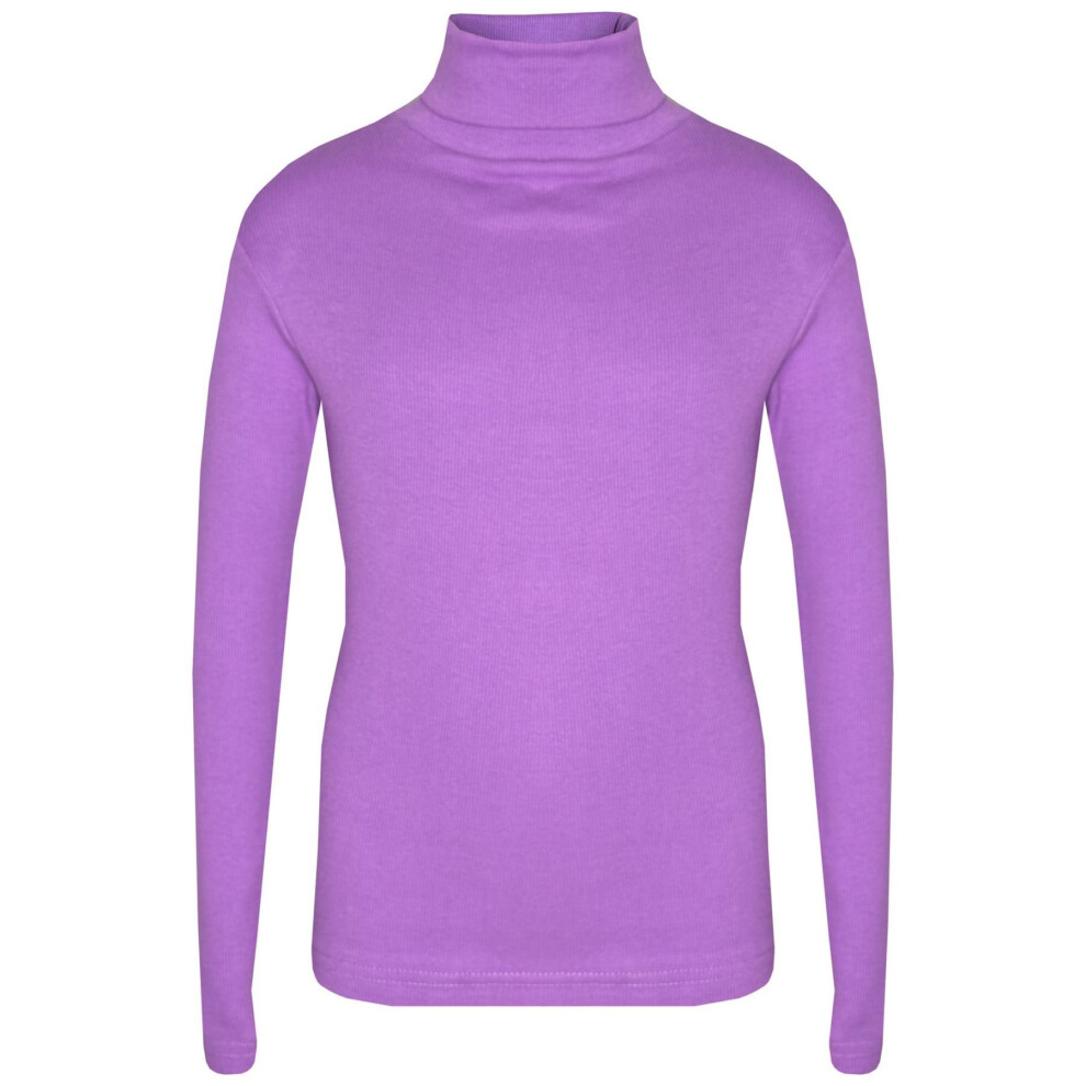 (2-3 Years, Lilac) Kids Girls Polo Neck T Shirt Thick Cotton Turtleneck Jumper Long Sleeve Top 2-13