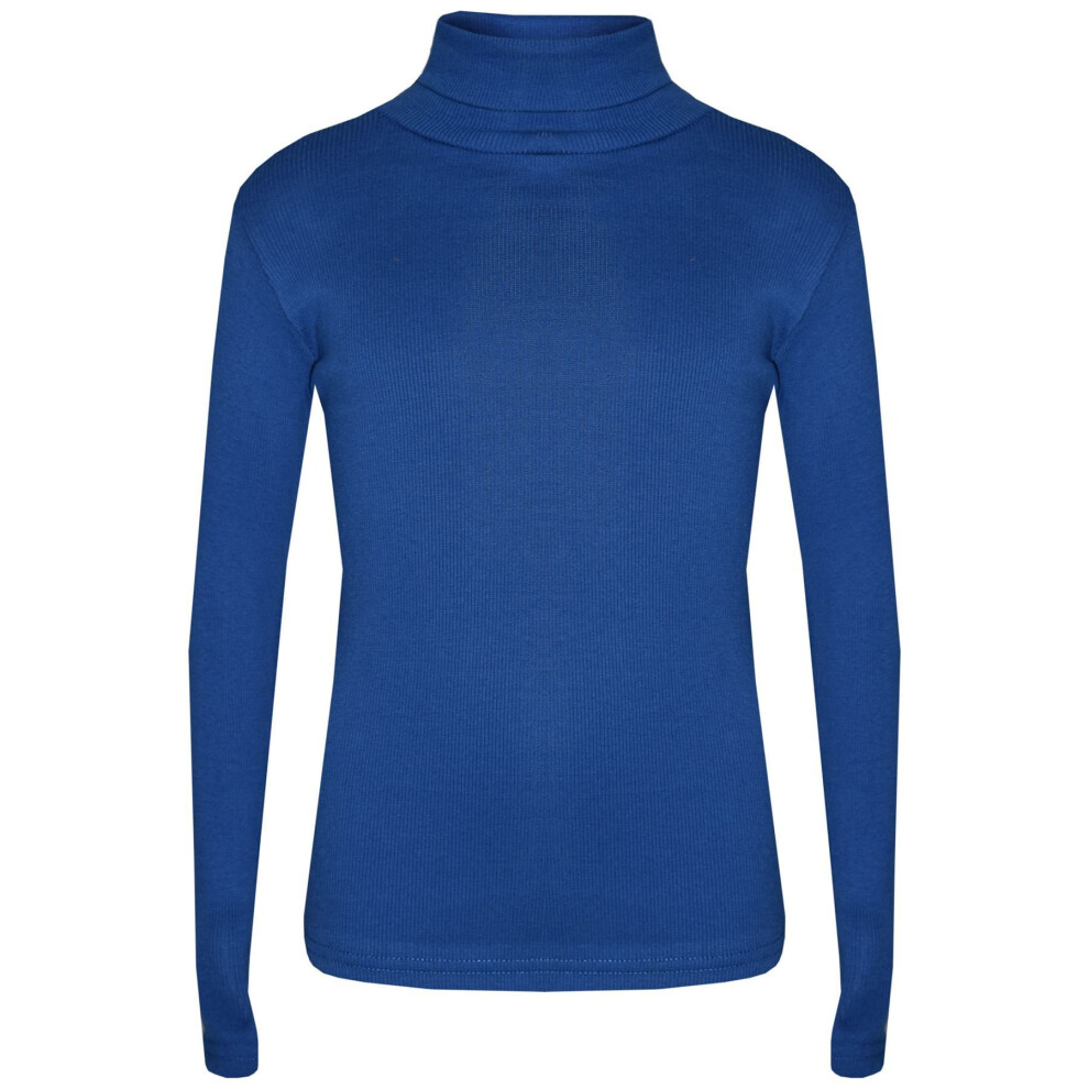 (3-4 Years, Royal Blue) Kids Girls Polo Neck T Shirt Thick Cotton Turtleneck Jumper Long Sleeve Top 2-13