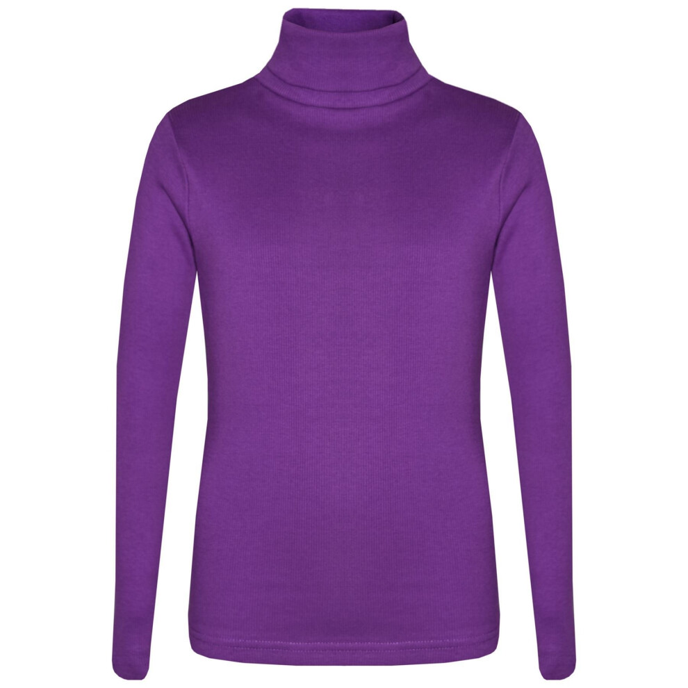 (9-10 Years, Purple) Kids Girls Polo Neck T Shirt Thick Cotton Turtleneck Jumper Long Sleeve Top 2-13