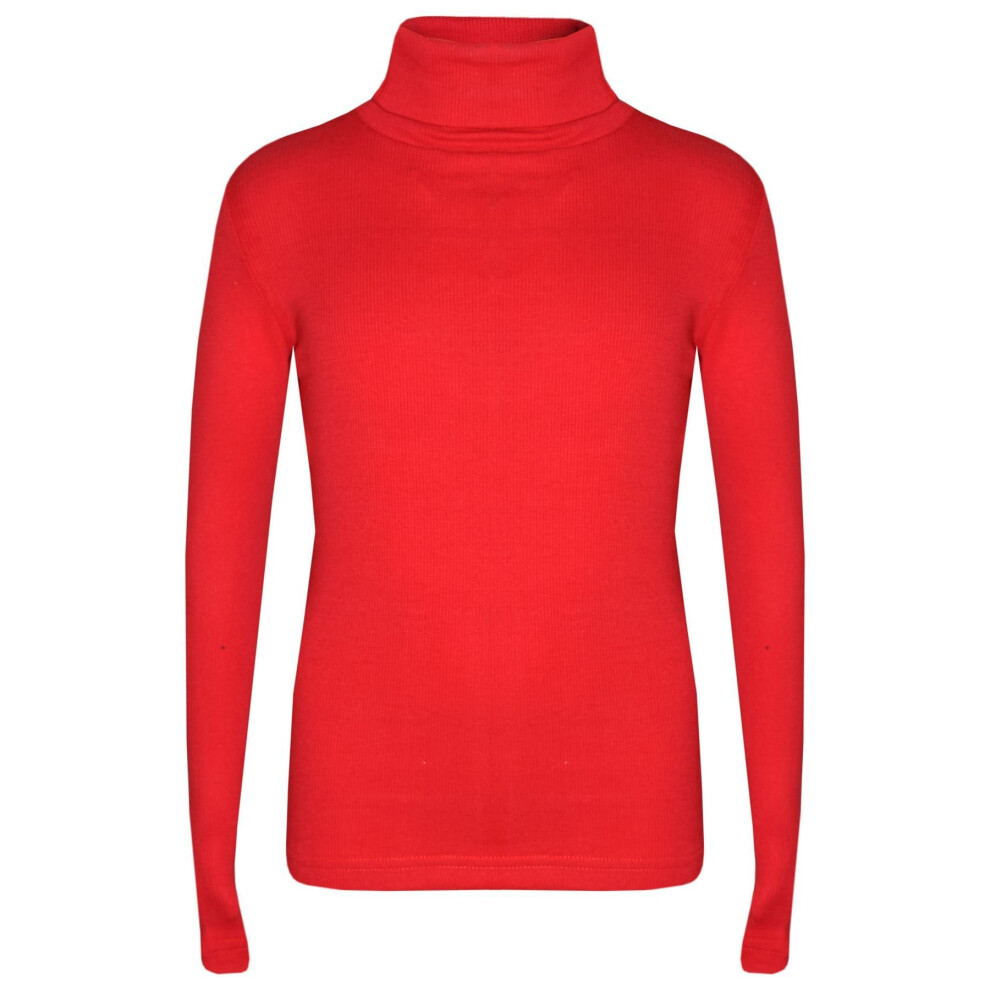 (2-3 Years, Red) Kids Girls Polo Neck T Shirt Thick Cotton Turtleneck Jumper Long Sleeve Top 2-13