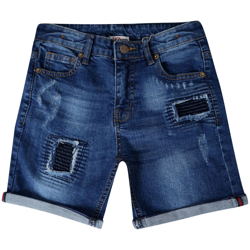 (11-12 Years, Dark Blue) Kids Boys Shorts Denim Ripped Chino Bermuda Jeans Short Knee Length Age 5-13 Yr
