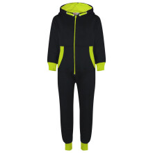 (5-6 Years, Neon Green) Kids Girls Boys Fleece Contrast A2Z Onesie One Piece All In One Jumpsuit 2-13 Yr