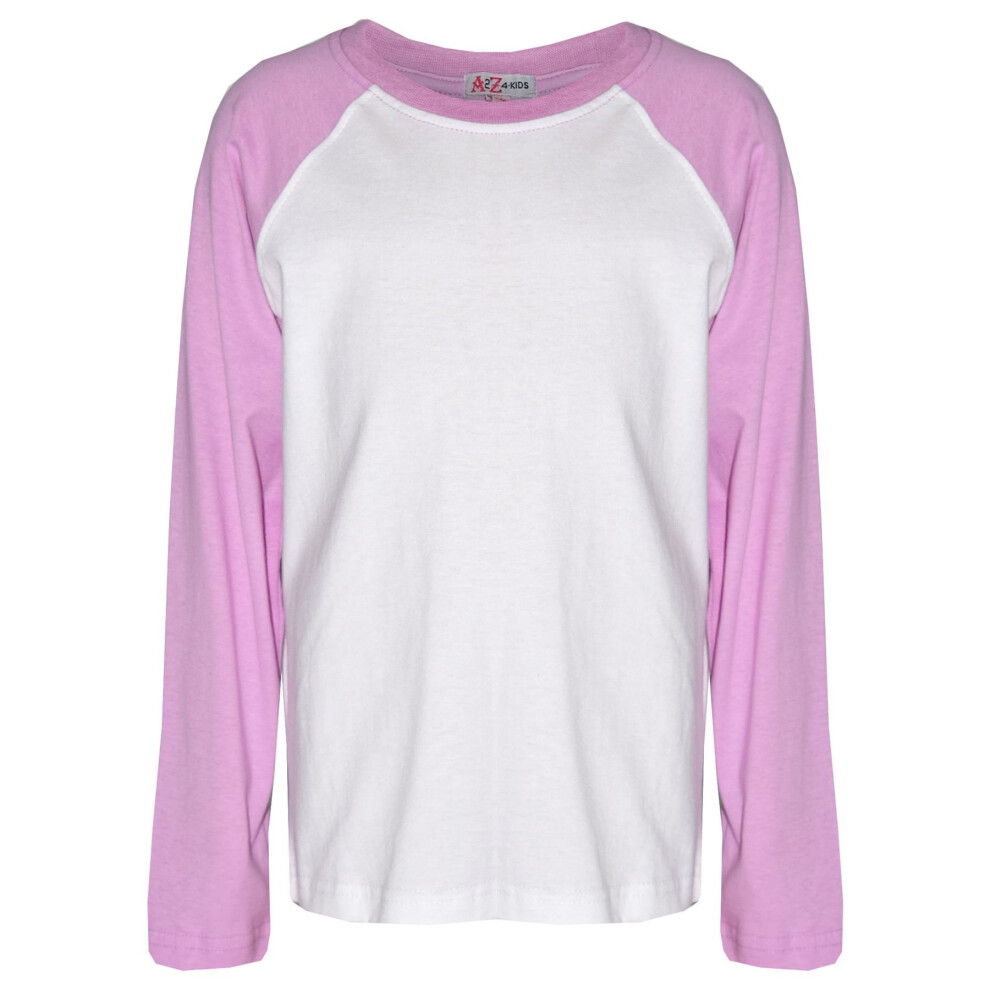 (11-12 Years, Baby Pink) Kids Girls Boys PJs Plain Color Stylish Color Cotrast Pajamas Set Age 5-13 Years