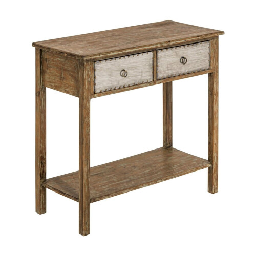 Premier Housewares Two Drawer Console Table, Chic Hallway Table, 2 Metal Drawer Solid Wood Console Table, Rustic Console Table