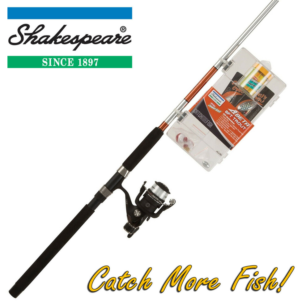 Shakespeare 8ft Trout Fishing Rod, Reel & Tackle Box Combo 'Catch More Fish'