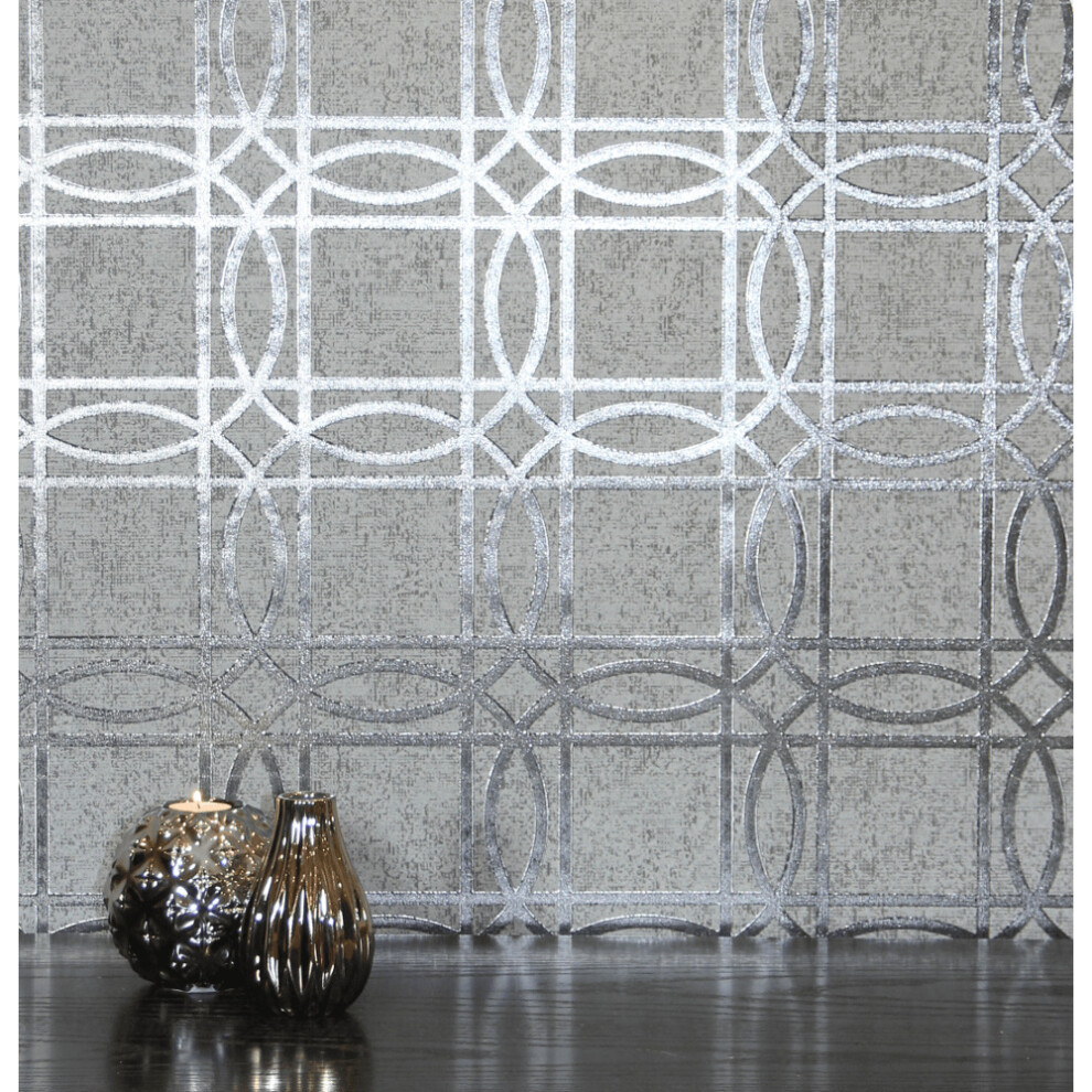 Arthouse Geometric Trellis Metallic Geo Square Foil Non-Woven Flat Surface Wallpaper 903204