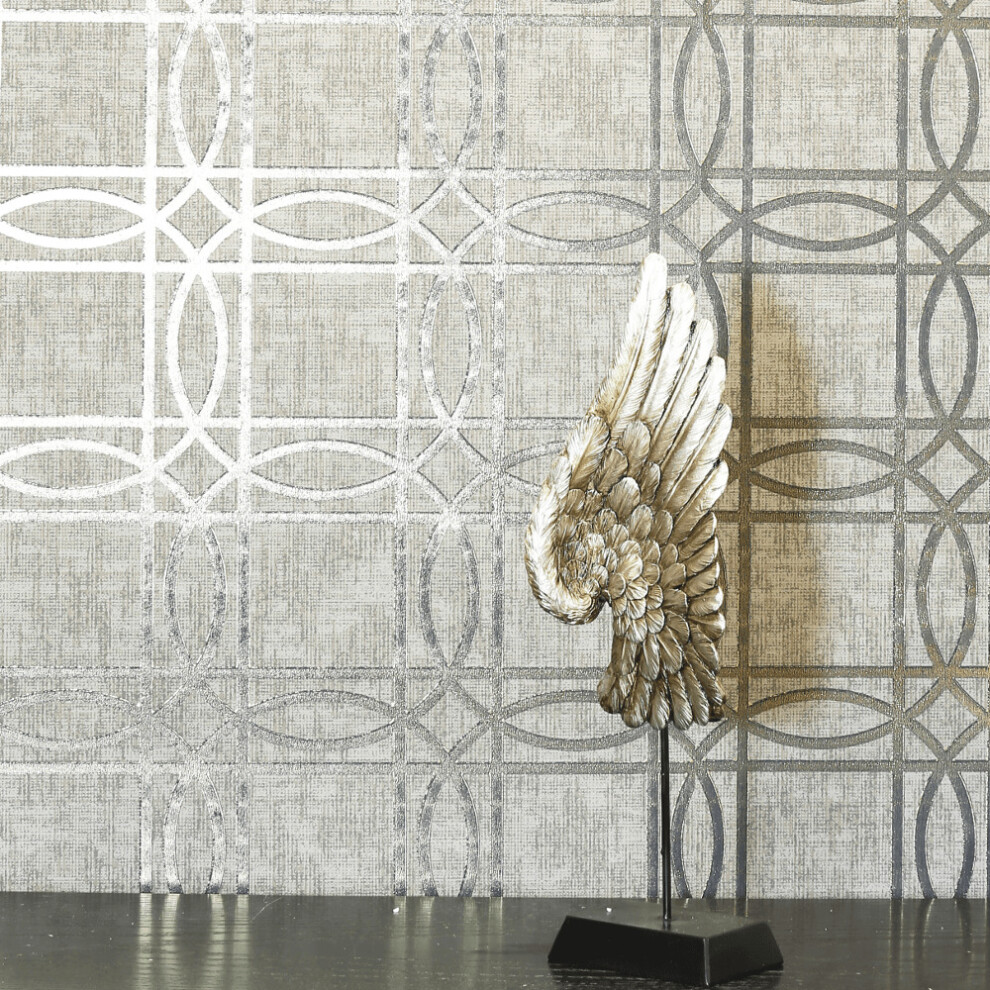 Arthouse Geometric Trellis Metallic Geo Square Foil Non-Woven Flat Surface Wallpaper 903205