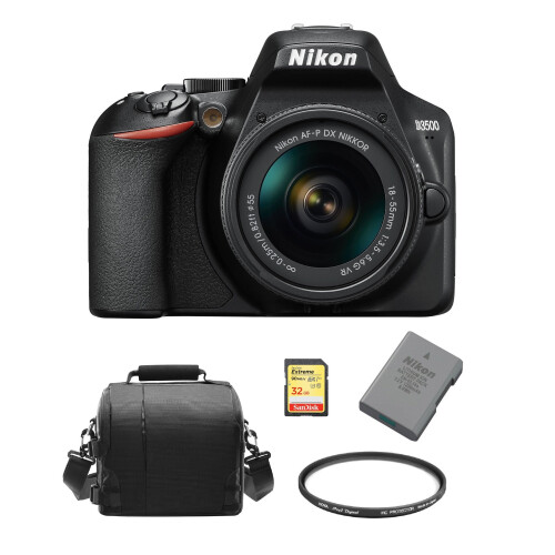 NIKON D3500 KIT AF-P 18-55mm VR+32G SD-kaart+Tas+EN-EL14A+55mm Beschermer