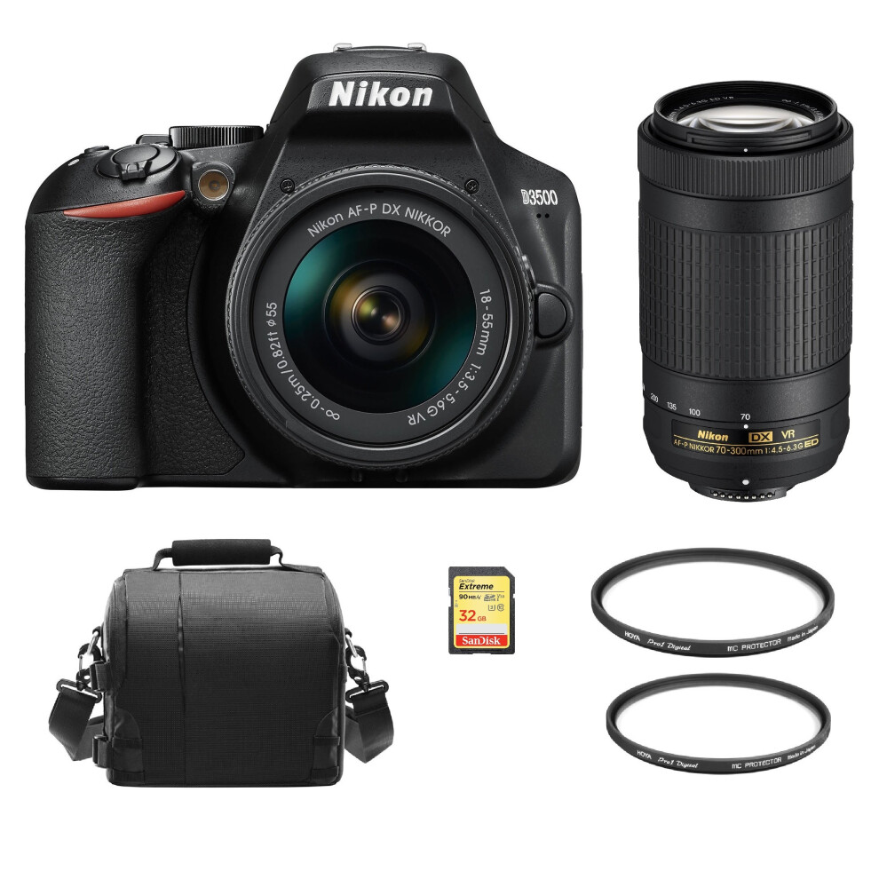 NIKON D3500 KIT 18-55mm VR+70-300MM VR+32GB card+Bag+55&58mm Protector-image-OPC-P57ZFYR-NEW