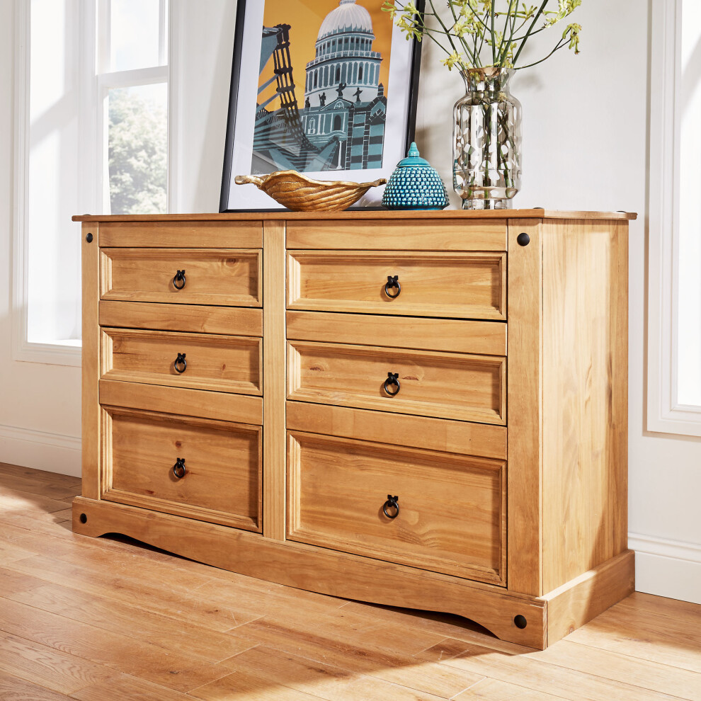 Chest of Drawers Pine 6 Drawer Solid Pine Mexican Corona Wax Finish Sideboard