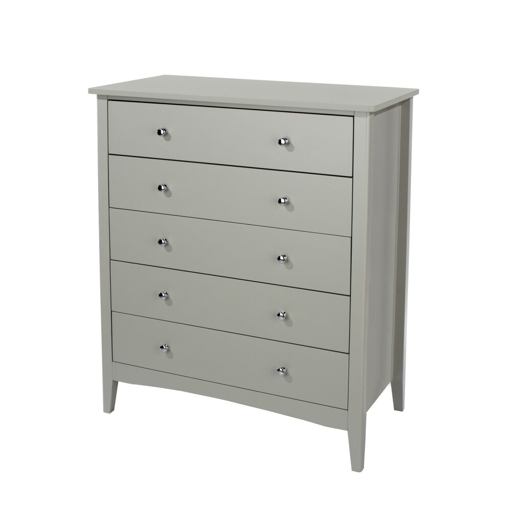 Chest of Drawers 5 Drawer Bedroom Storage Metal Handles Runners Grey