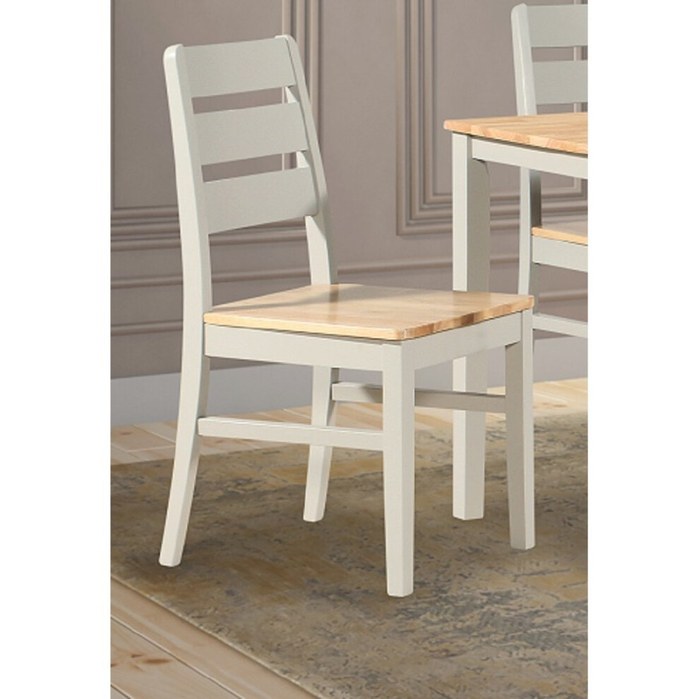 Pair of Dining Chairs Grey Oak Painted Seat Back Solid Rubber Wood Chair