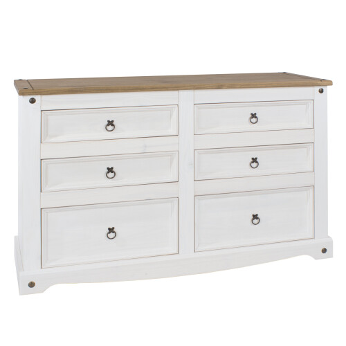 White Corona Chest of Drawers Pine 6 Drawer Solid Pine Mexican Wooden