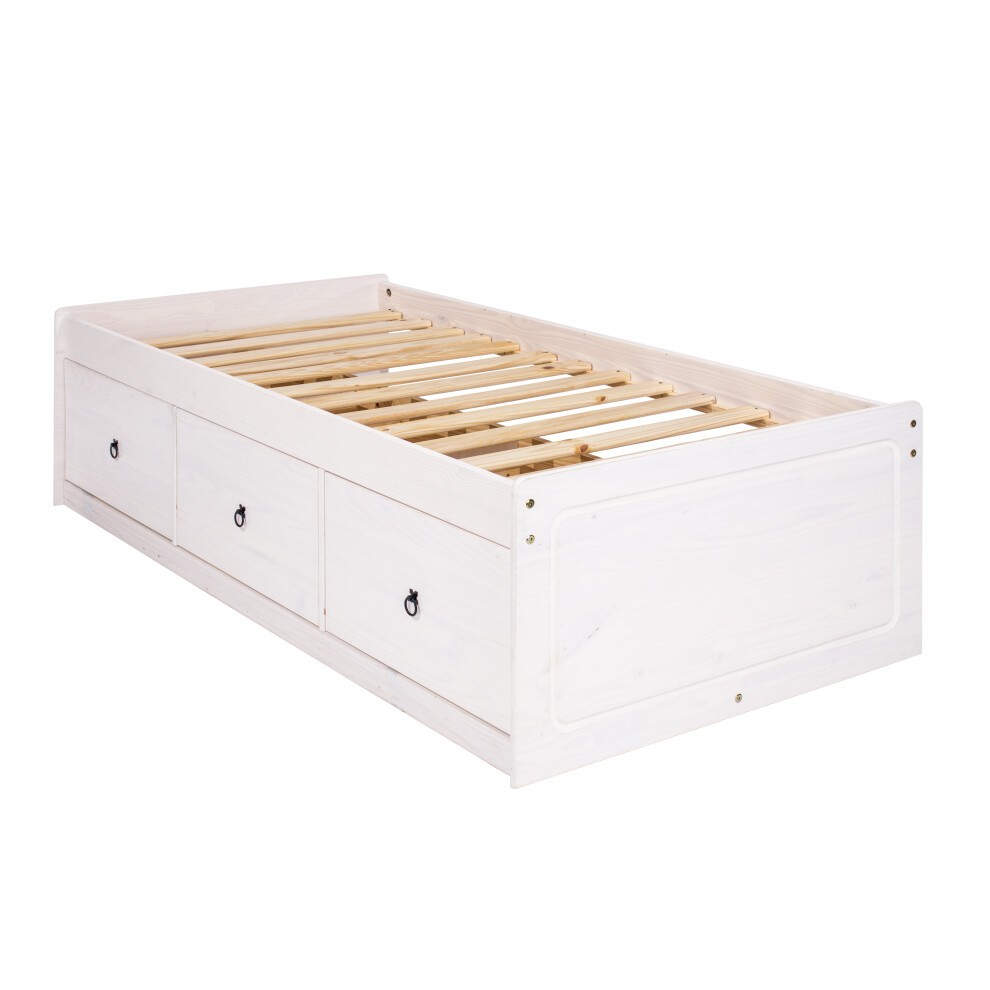 White Corona Cabin Bed Single 3ft Solid Wood Childrens 3 Drawer Storage Bed