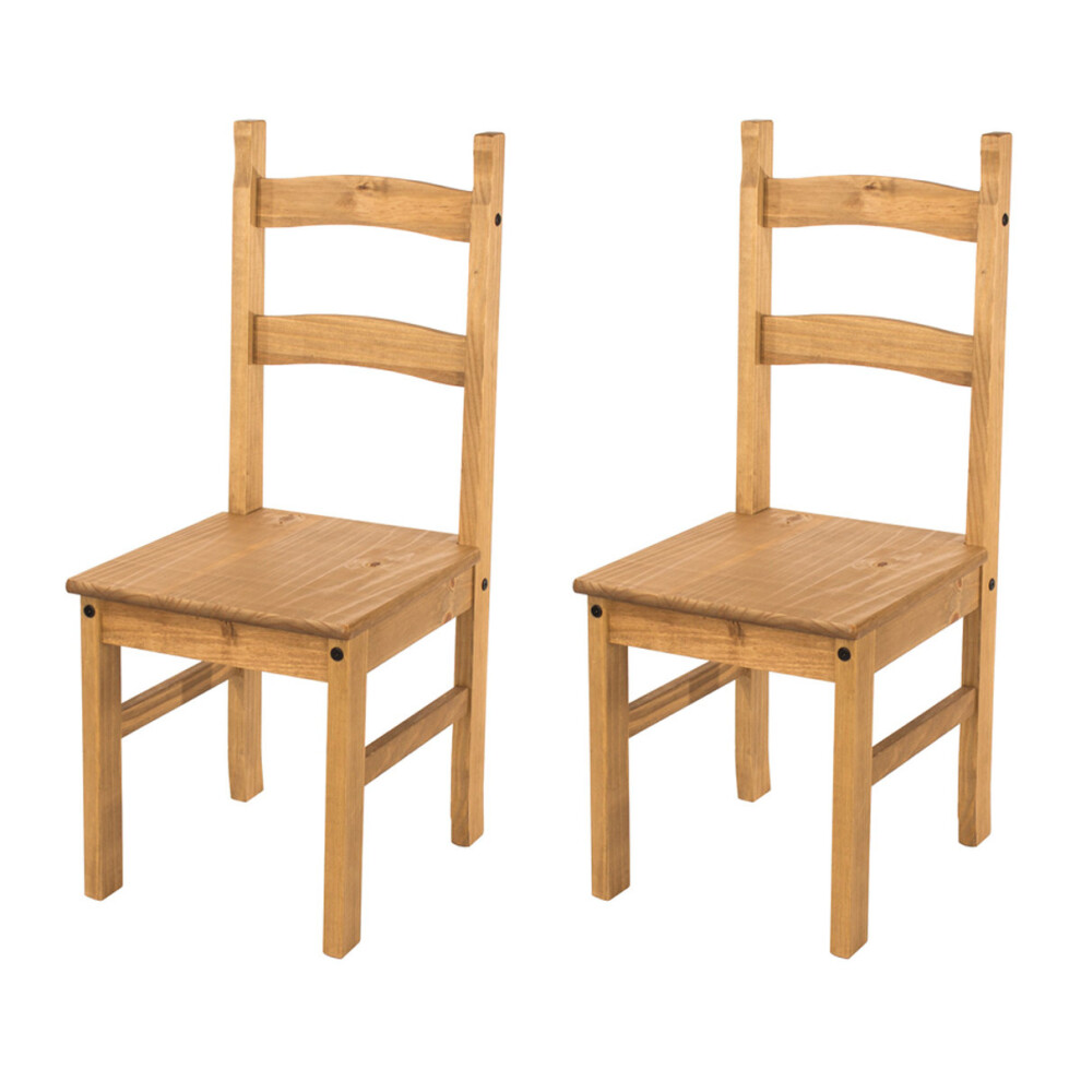 Pair of Dining Chairs Solid Pine Waxed Wooden Dining Room Furniture