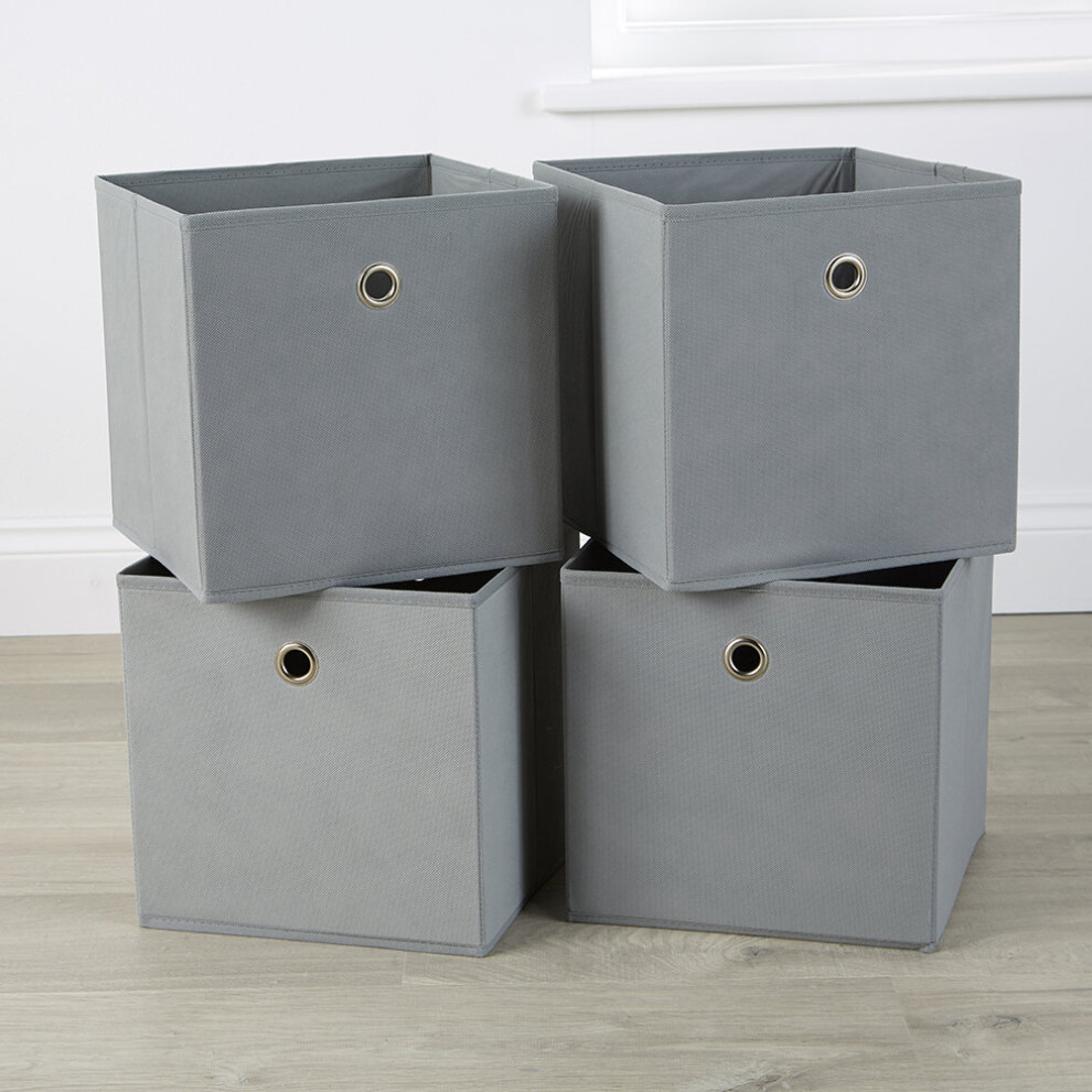 Home Source Foldable Canvas Storage Folding Box Fabric Cube Cloth Bag 4 Piece Set Grey