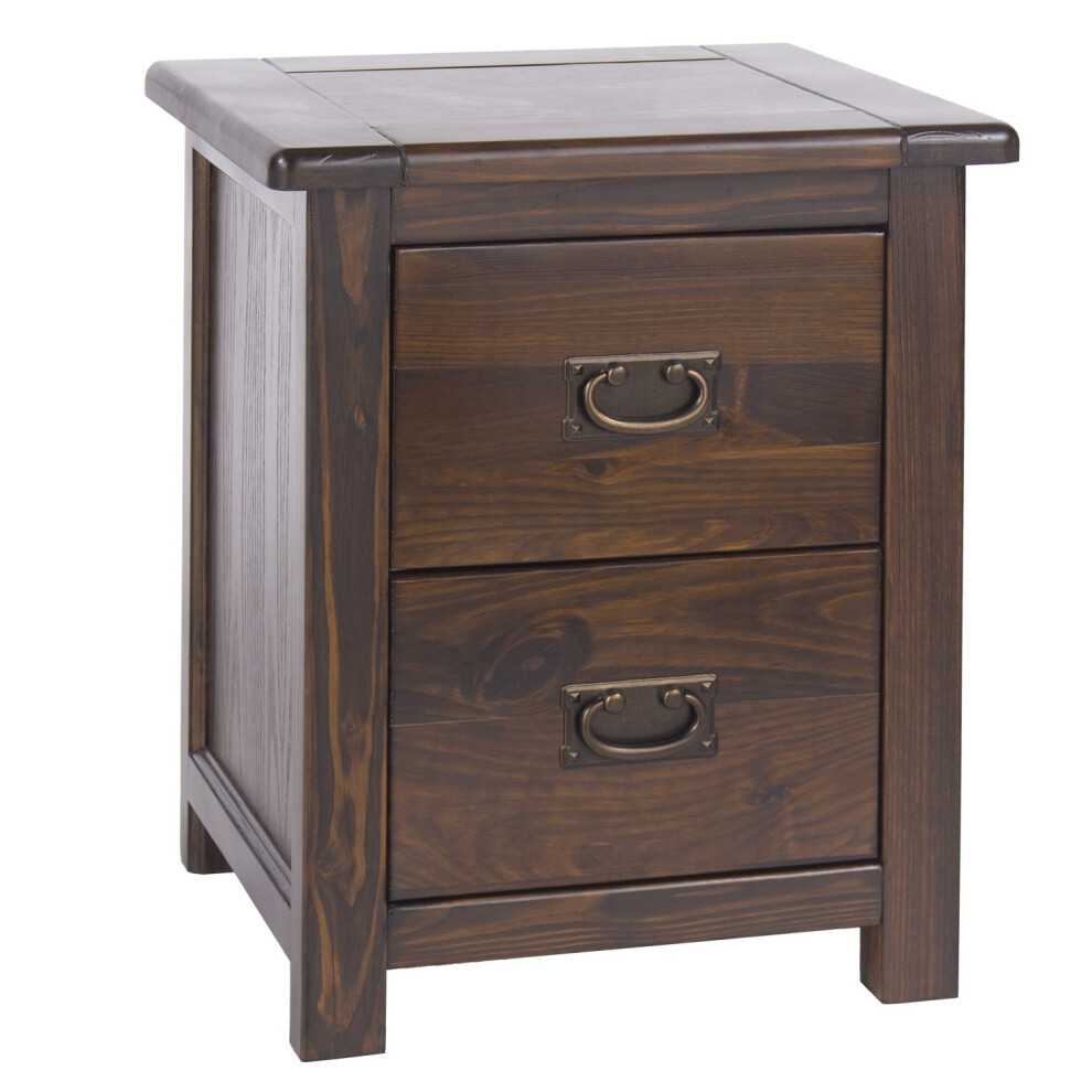 Dark Wood Bedside Cabinet Solid Pine 2 Drawer Side Table Nightstand