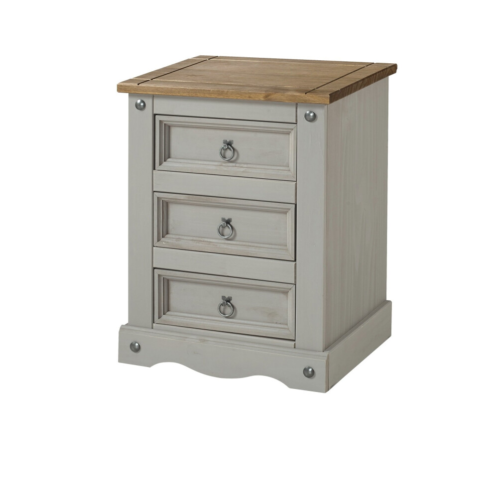 Corona Grey Bedside Cabinet 3 Drawer Bedroom Side Table Nightstand