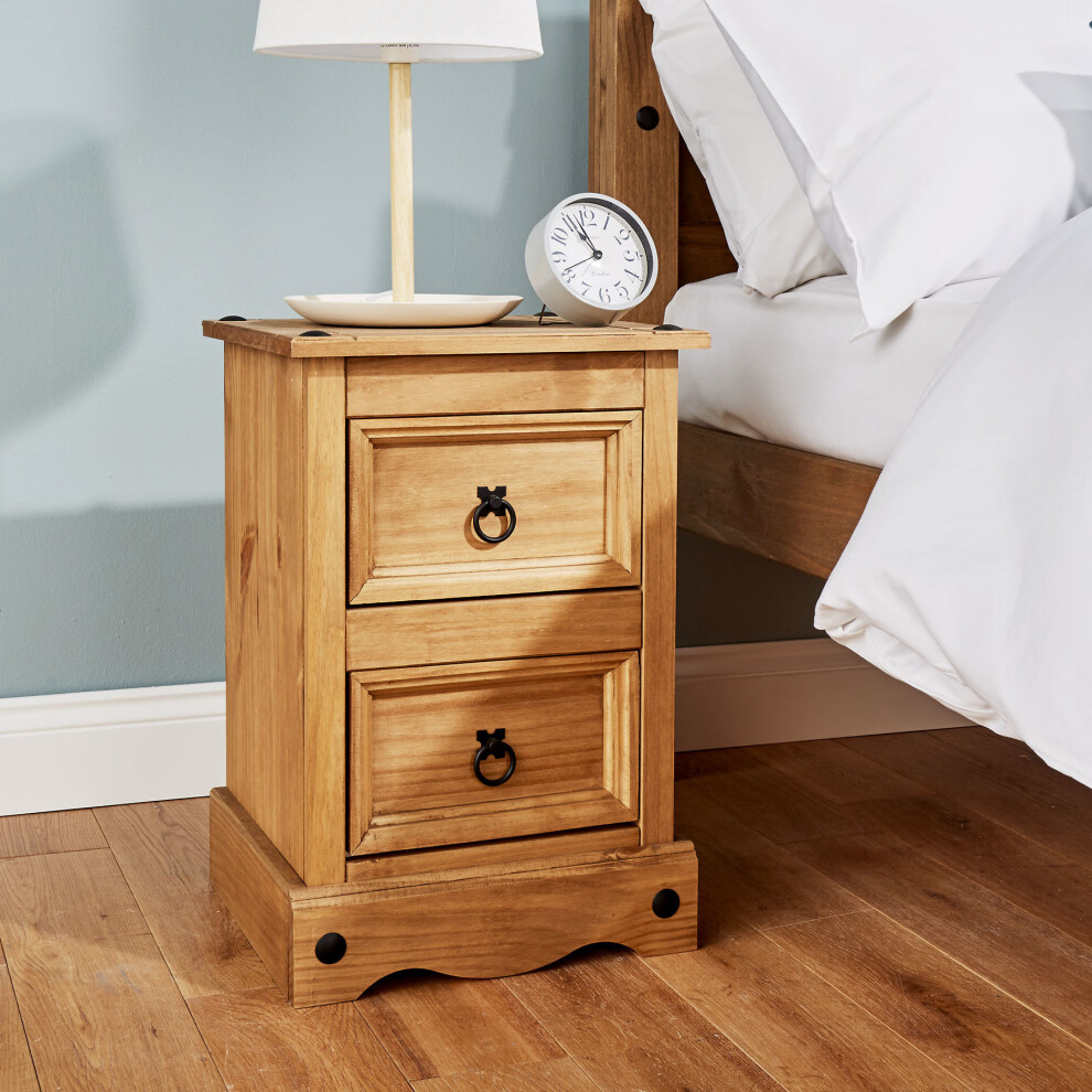 Corona Pine Bedside Cabinet 2 Drawer Bedroom Table Nightstand Waxed