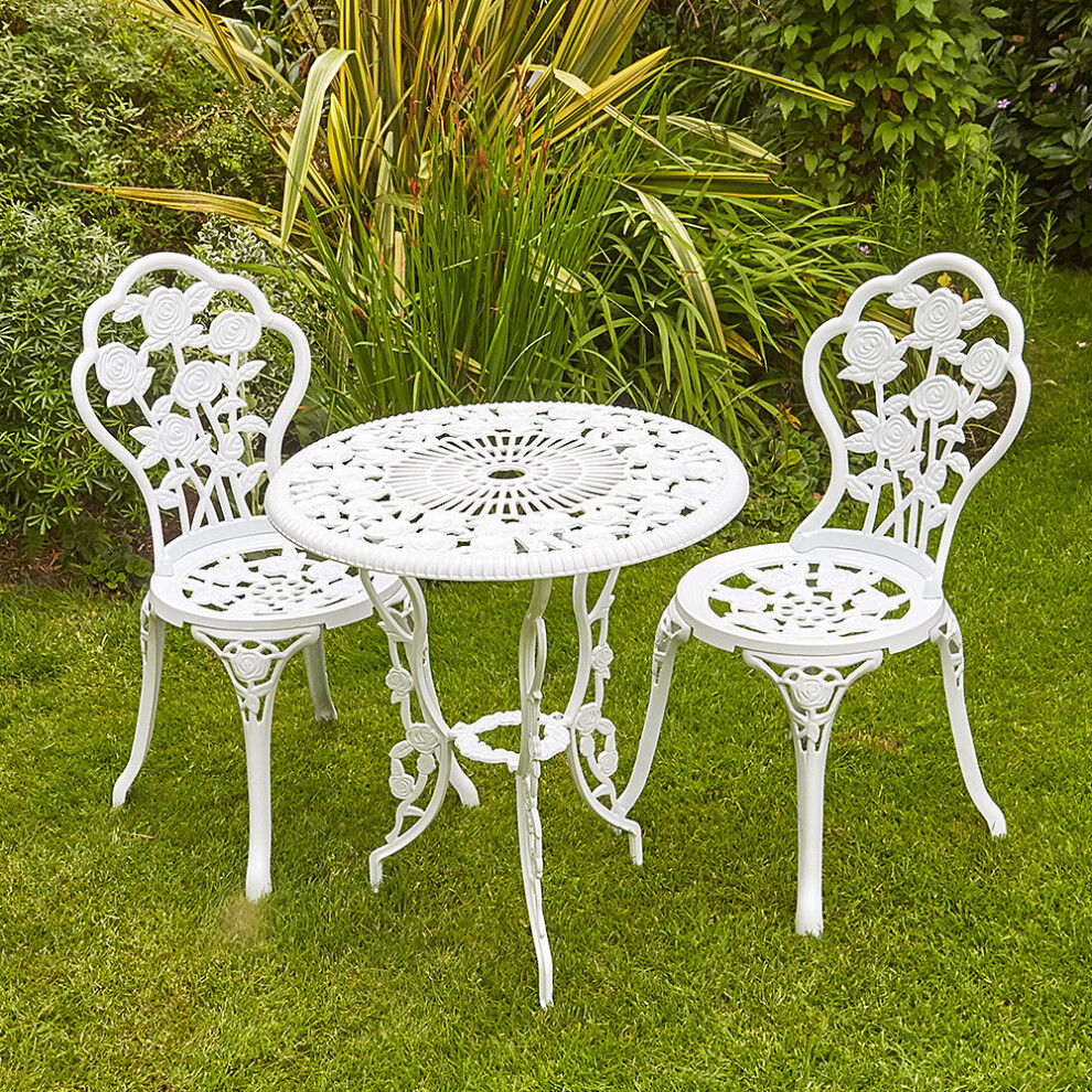 White Bistro Set Outdoor Patio Garden Furniture Table and 2 Chairs Metal