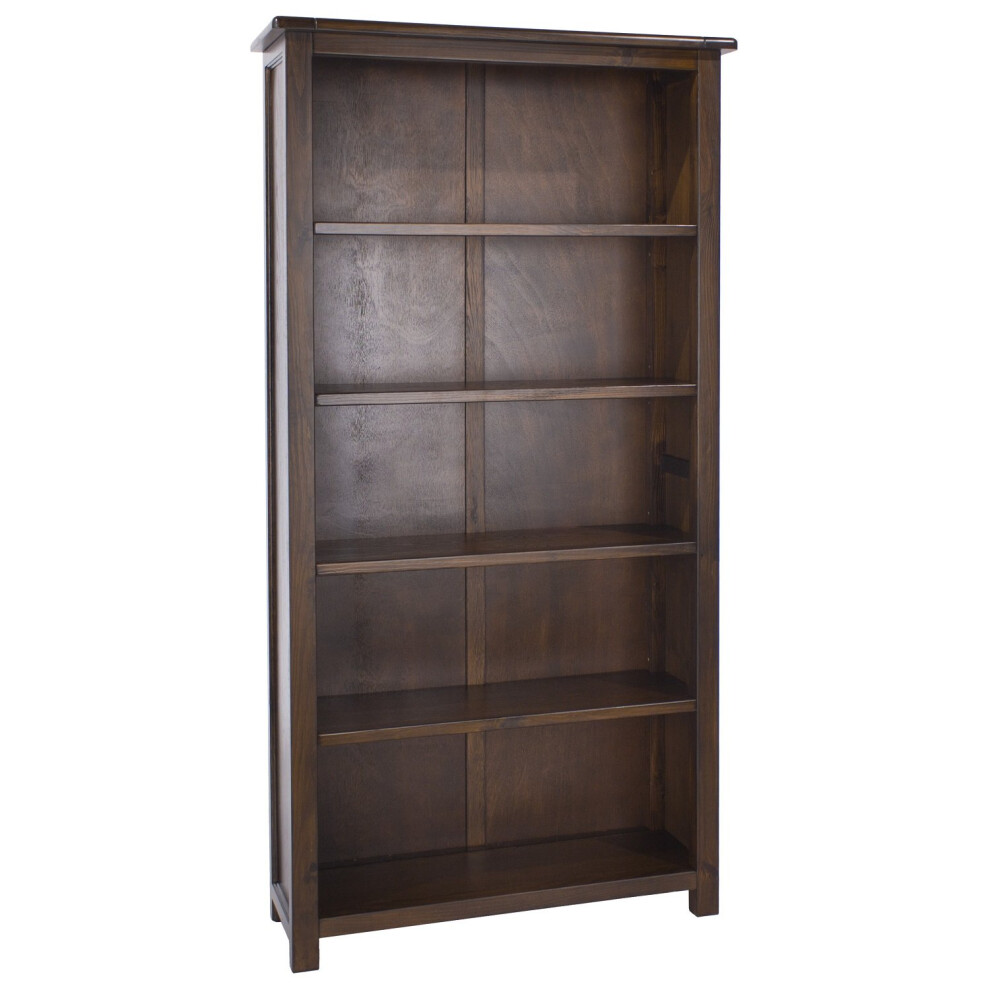 Dark Wood Tall Pine Bookcase 5 Book Shelves Solid Wood Living Room Office