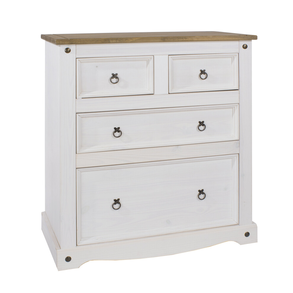 White Pine Chest of 4 Drawers Two Tone Solid Mexican Wood 2+2 Drawers