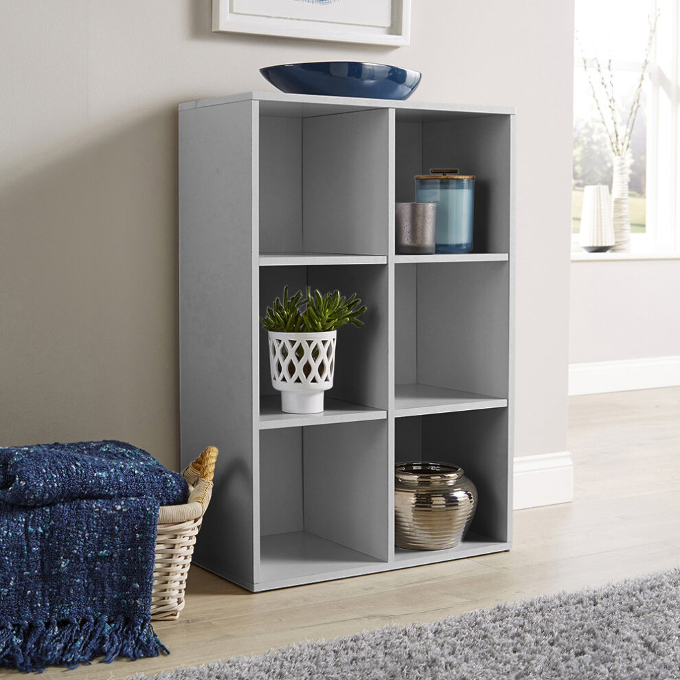 Grey Storage Cube 6 Shelf Bookcase Wooden Display Unit Organiser Furniture